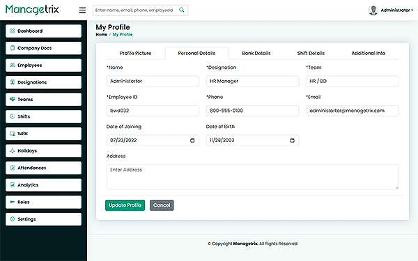 Profile Settings Management Managetrix