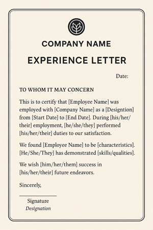 Experience Letter Format