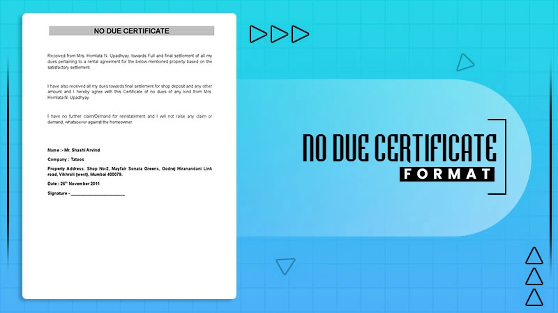no due certificate format