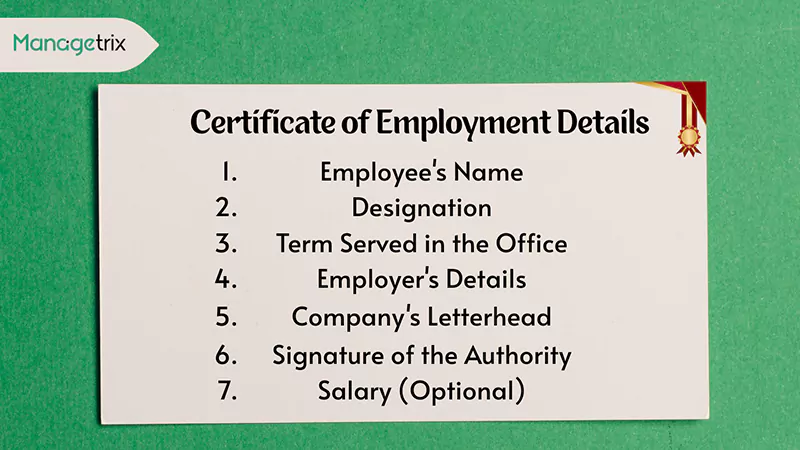 Certificate of Employment Details